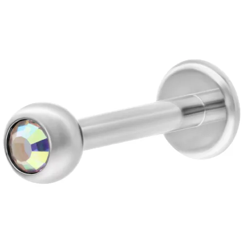 Labret in argento con cristallo Aurora Boreale, lunghezza 6 mm, dimensione sfera 4 mm