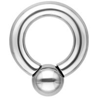 Anello a vite color argento con diametro interno di 10 mm e sfera di 6 mm su sfondo bianco