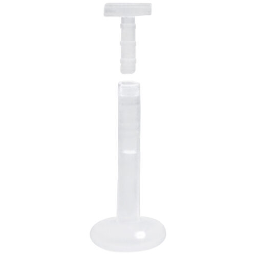 Barra Labret trasparente in Bioplast con filettatura Push-Fit su sfondo bianco