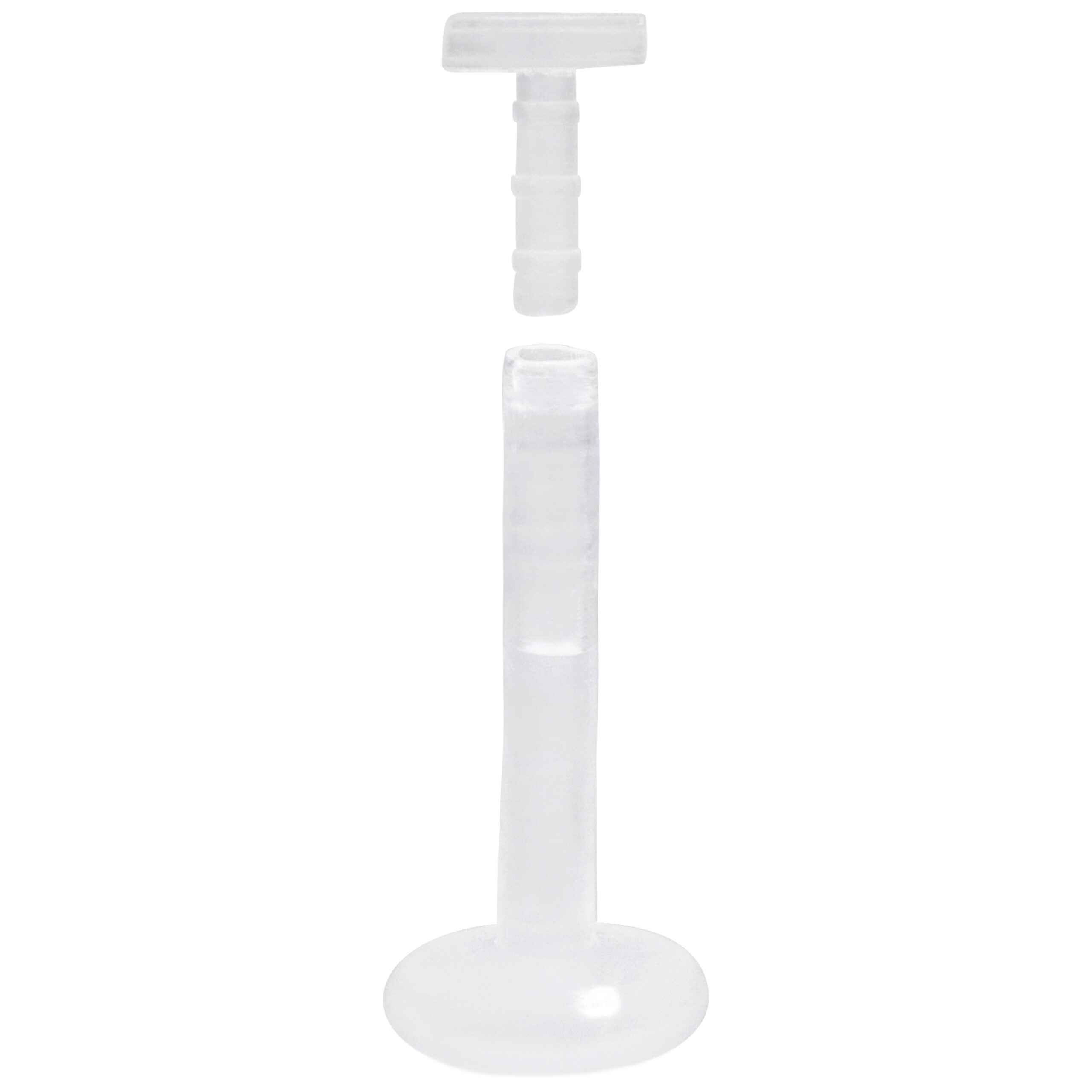 Barra Labret trasparente in Bioplast con filettatura Push-Fit su sfondo bianco