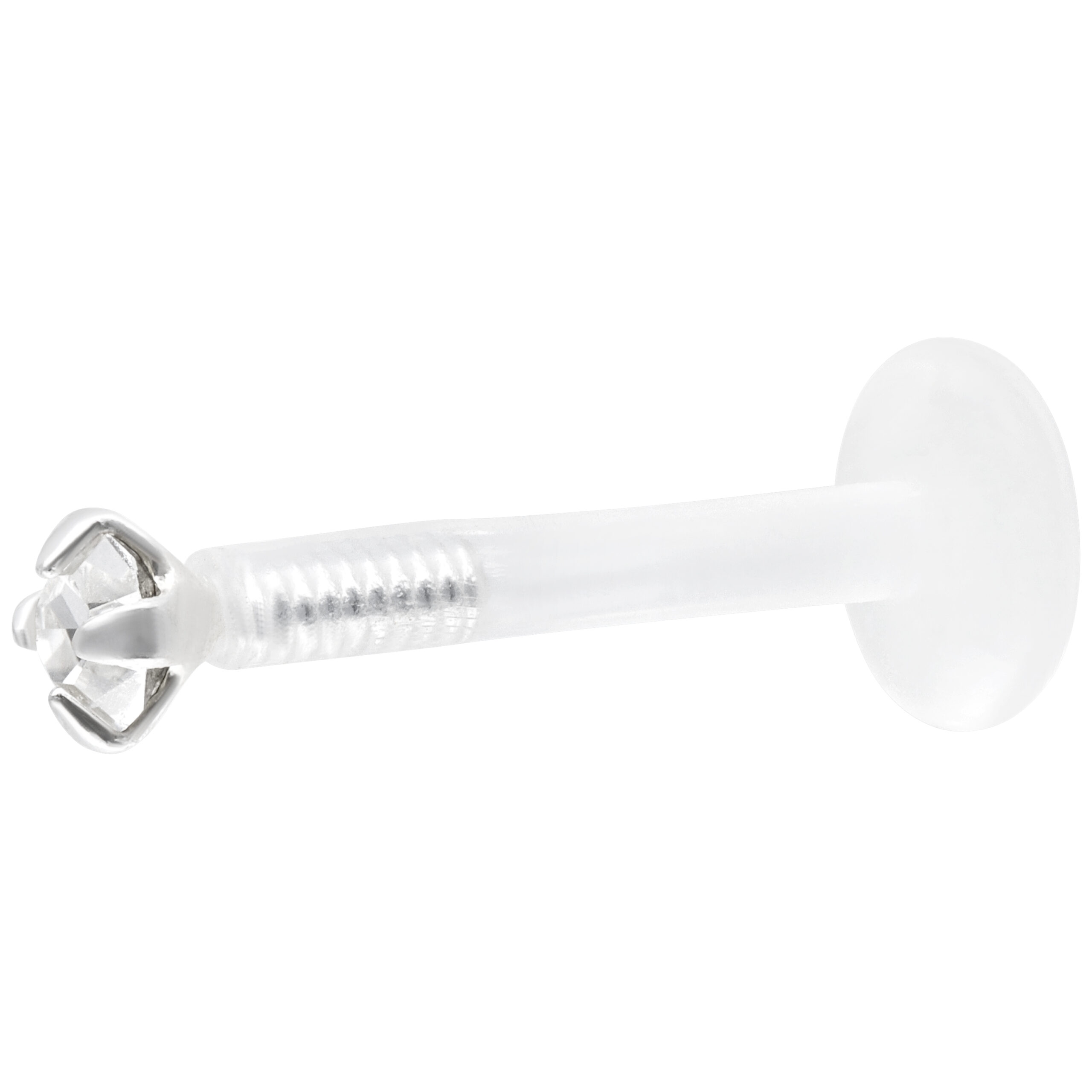 Labret in cristallo chiaro con Push Fit su sfondo bianco