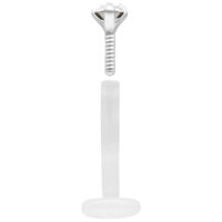 Labret in argento con pietra cristallina e asta in Bioplast su sfondo bianco
