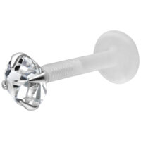 Labret con cristallo chiaro e asta in bioplastica su sfondo bianco