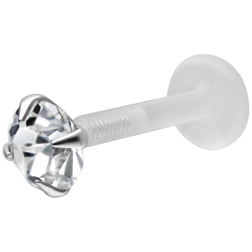 Labret con cristallo chiaro e asta in bioplastica su sfondo bianco