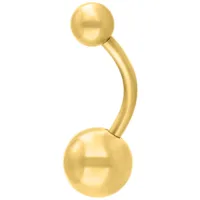 Piercing all'ombelico in titanio dorato su sfondo bianco