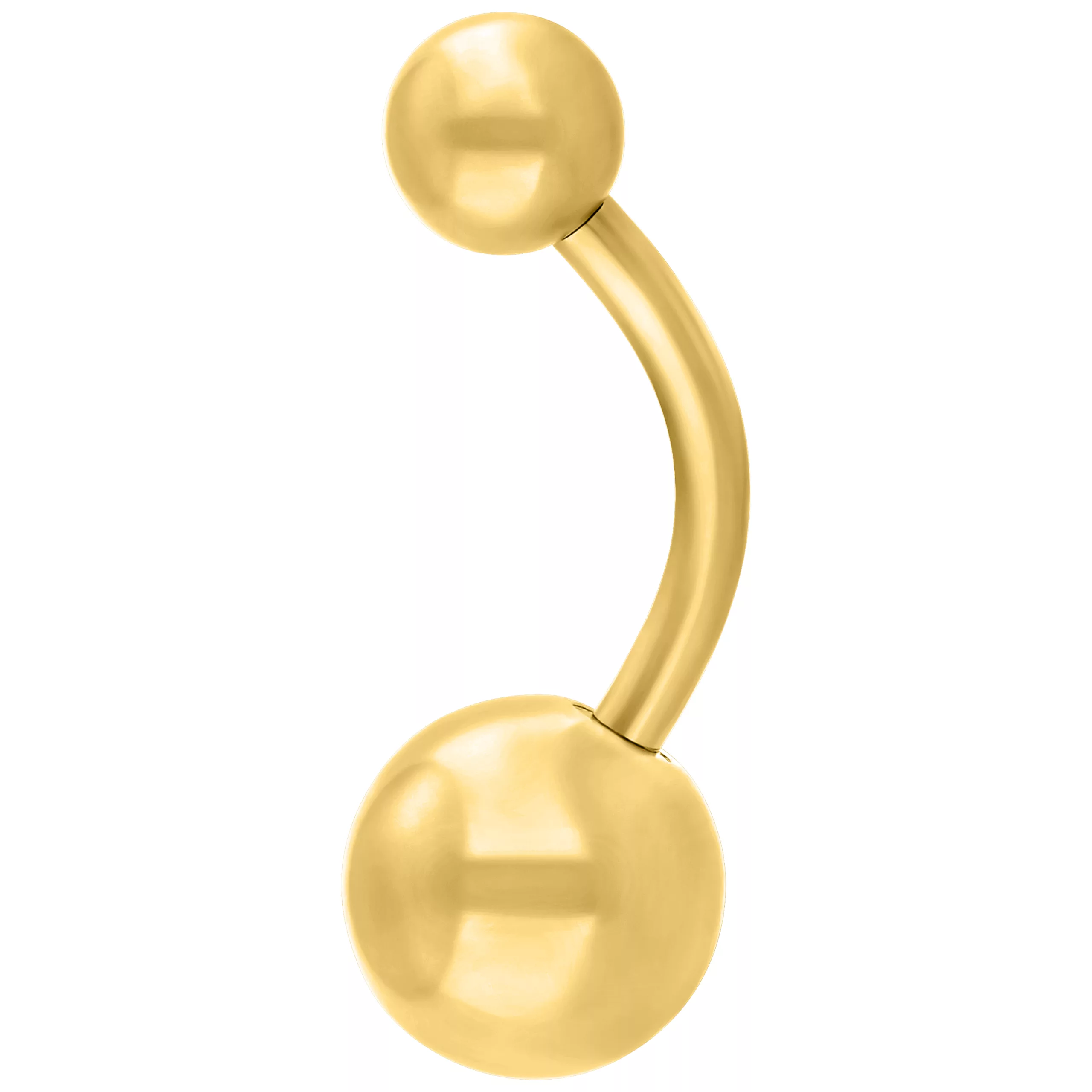 Piercing all'ombelico in titanio dorato su sfondo bianco