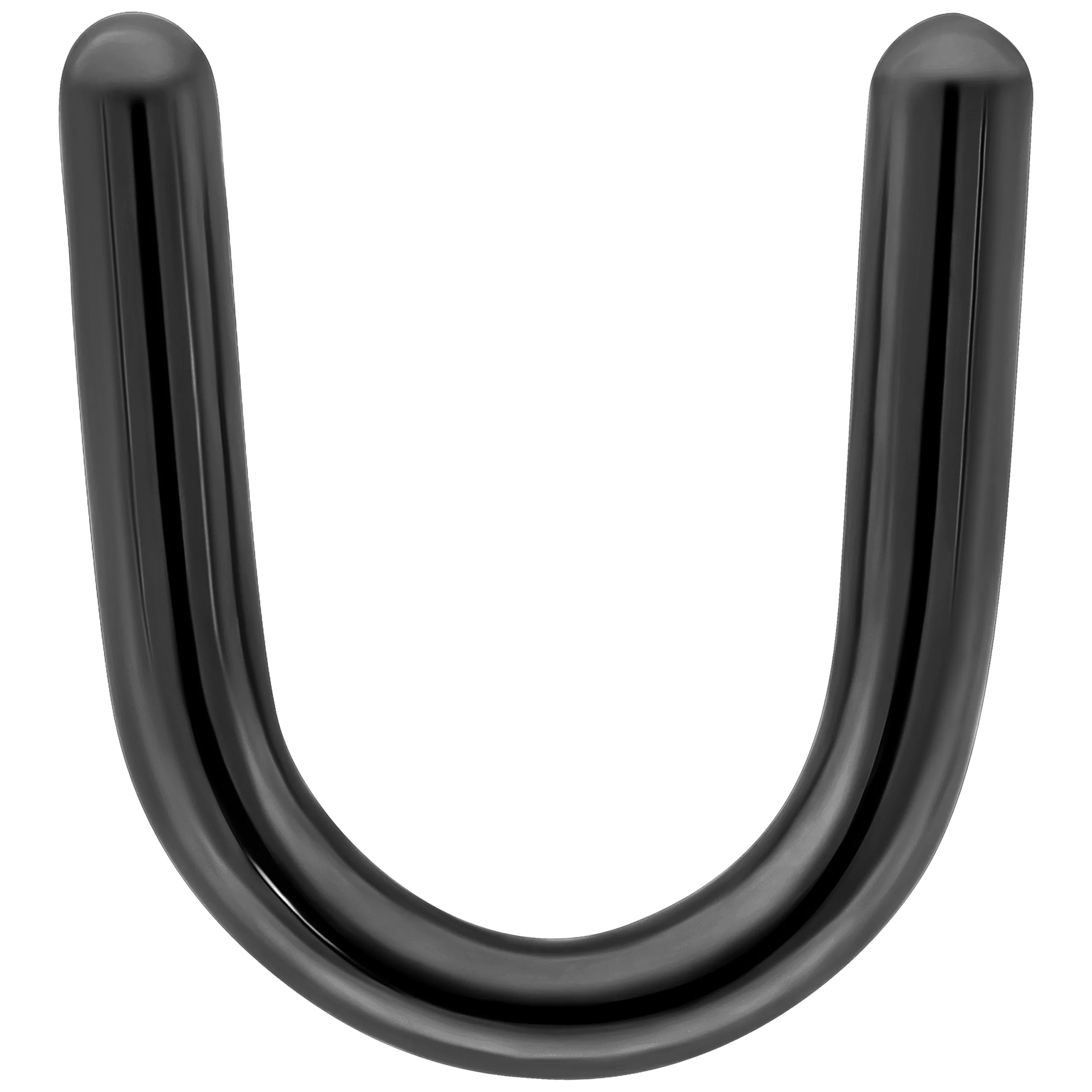 Piercing al naso a forma di U in titanio nero su sfondo bianco