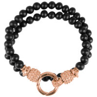 Bracciale nero in perle di legno, chiusura in oro rosa, 190 mm