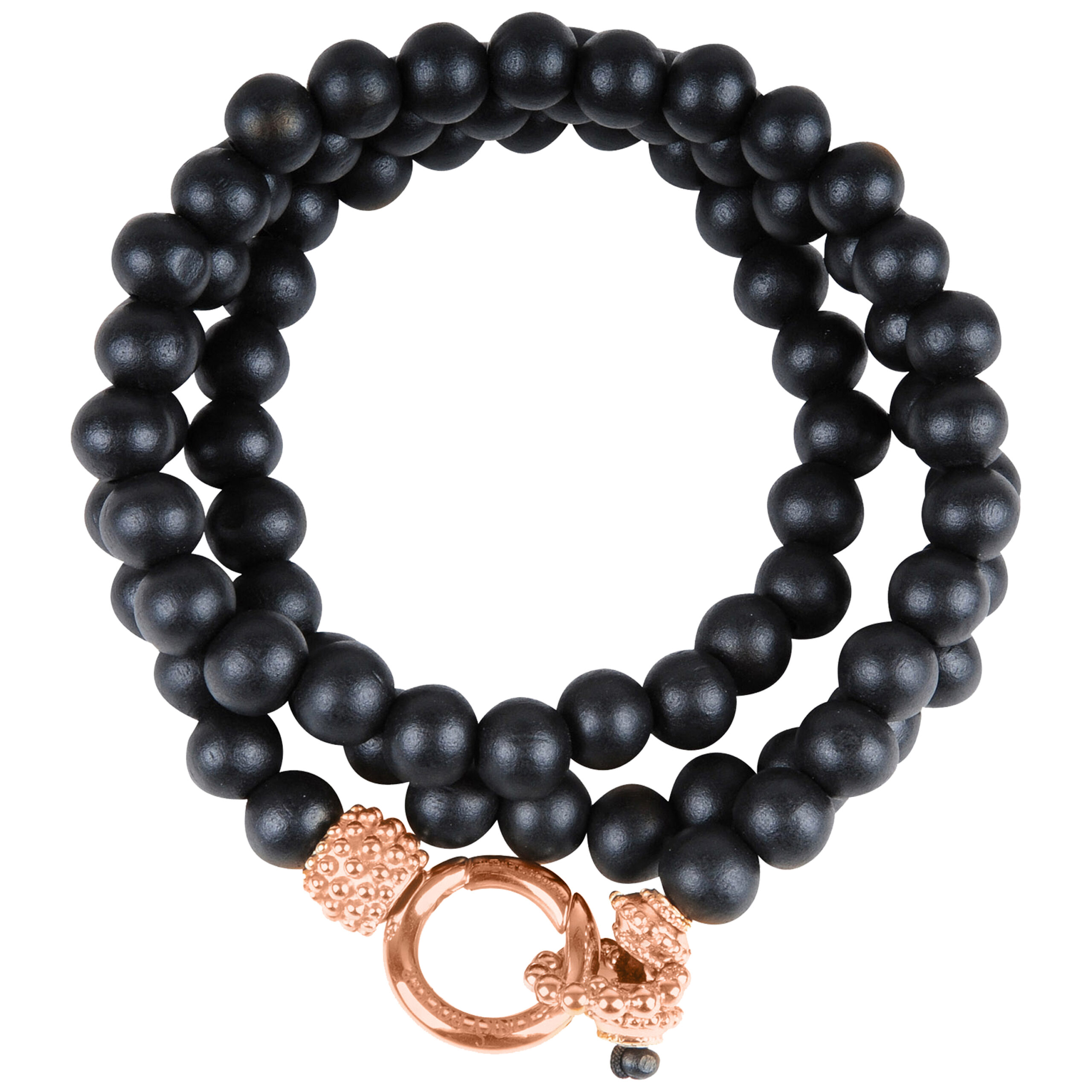 Bracciale nero in legno con chiusura in oro rosa, lungo 190 mm