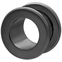 Flesh Tunnel nero in acciaio chirurgico 316L, su sfondo bianco