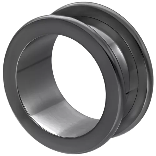 Flesh Tunnel nero in acciaio chirurgico 316L su sfondo bianco
