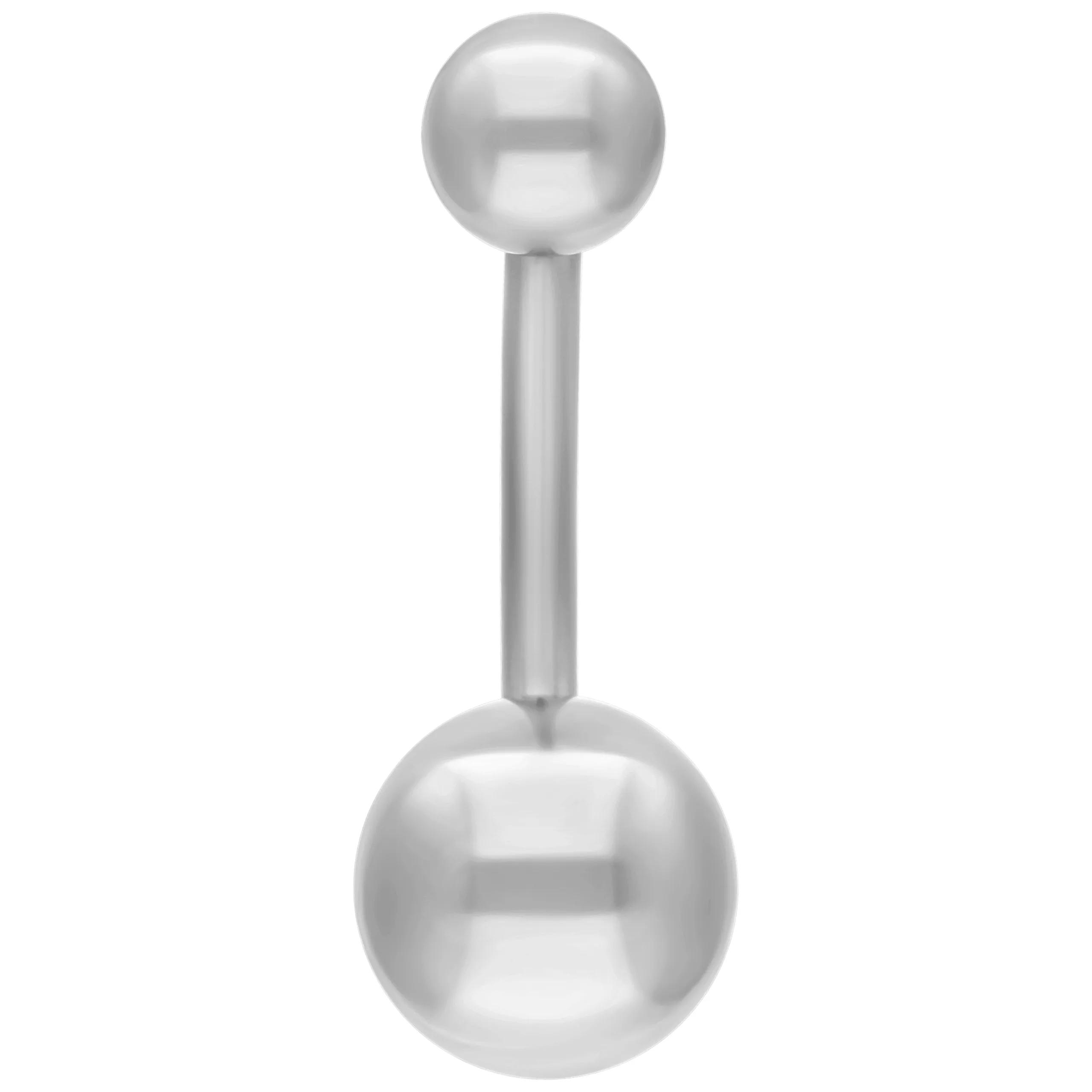 Piercing all'ombelico in acciaio chirurgico argentato su sfondo bianco