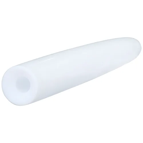 Dilatatore bianco e liscio in PTFE con estremità arrotondate su sfondo bianco
