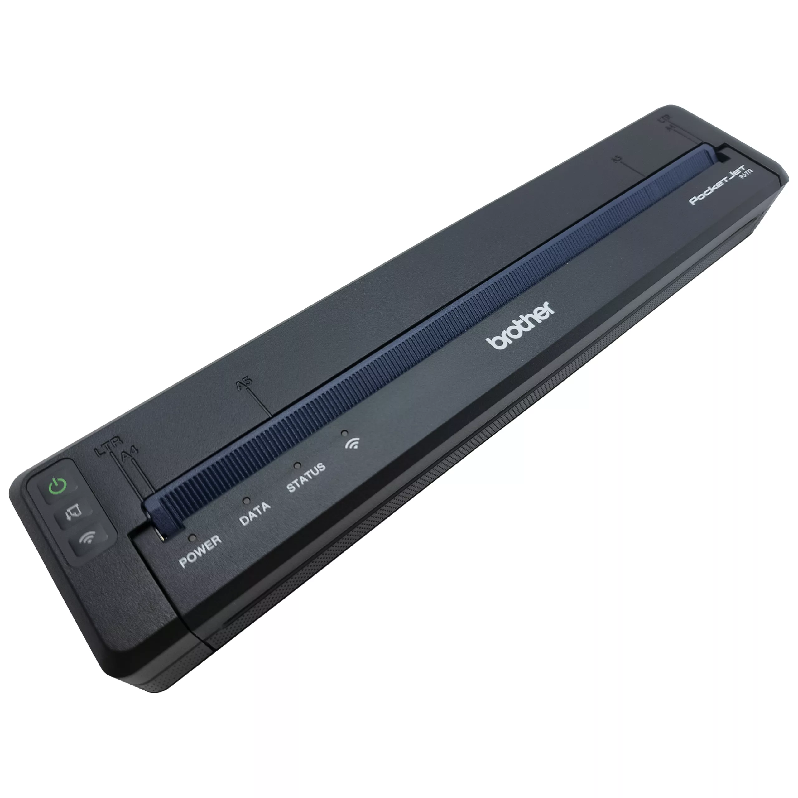 Stampante termica mobile A4 nera senza fili Stampante termica mobile A4 nera senza fili su sfondo bianco
