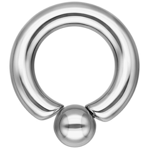 Anello a sfera avvitabile in acciaio chirurgico argentato con superficie liscia su sfondo bianco