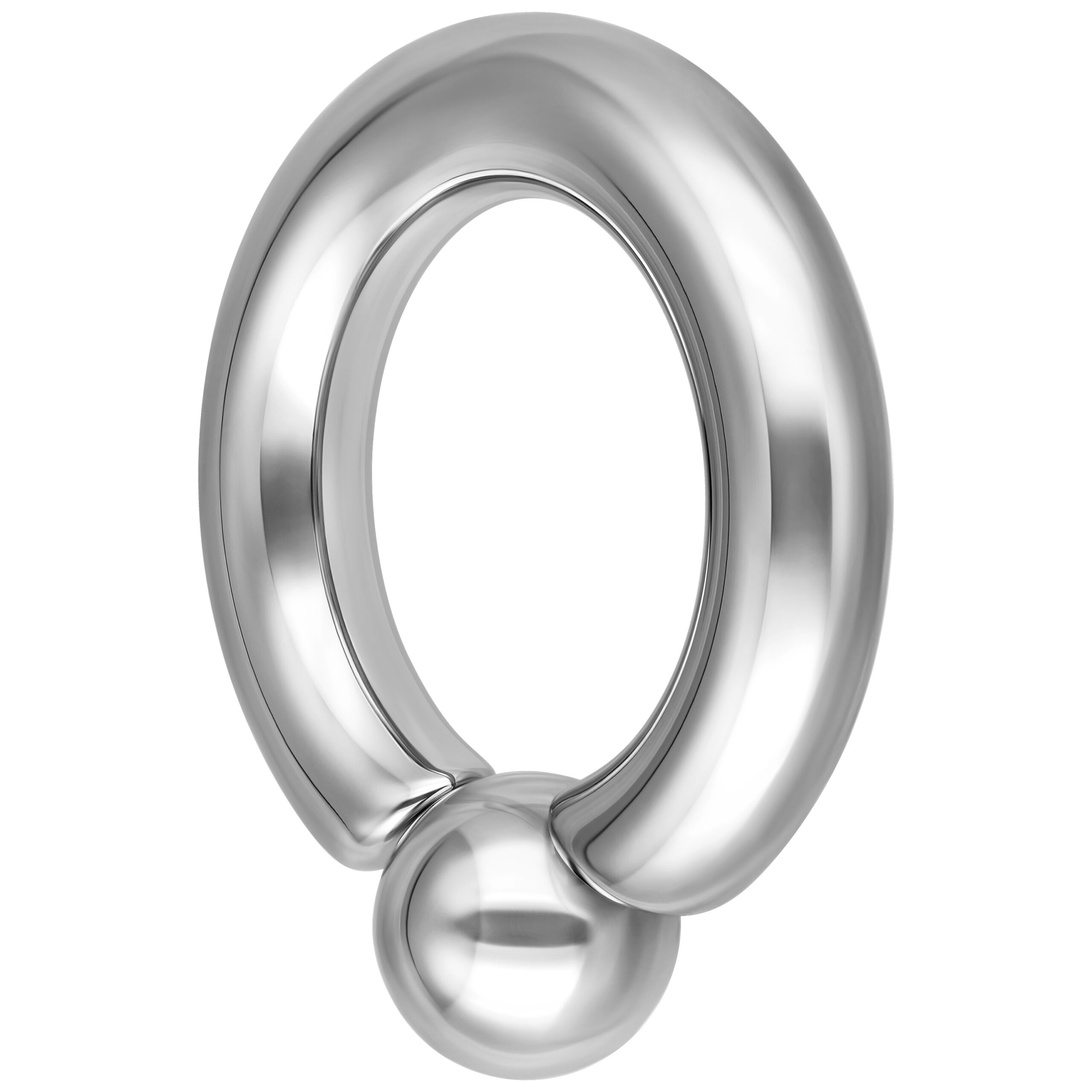 Anello a vite in acciaio chirurgico argento con sfera su sfondo bianco