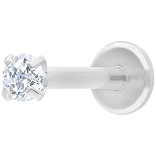 Labret argento con cristallo rotondo su sfondo bianco