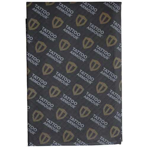 Foglio Tattoo Armour nero con loghi dorati, taglia XL