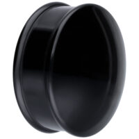 Plug rotondo nero in PMMA su sfondo bianco
