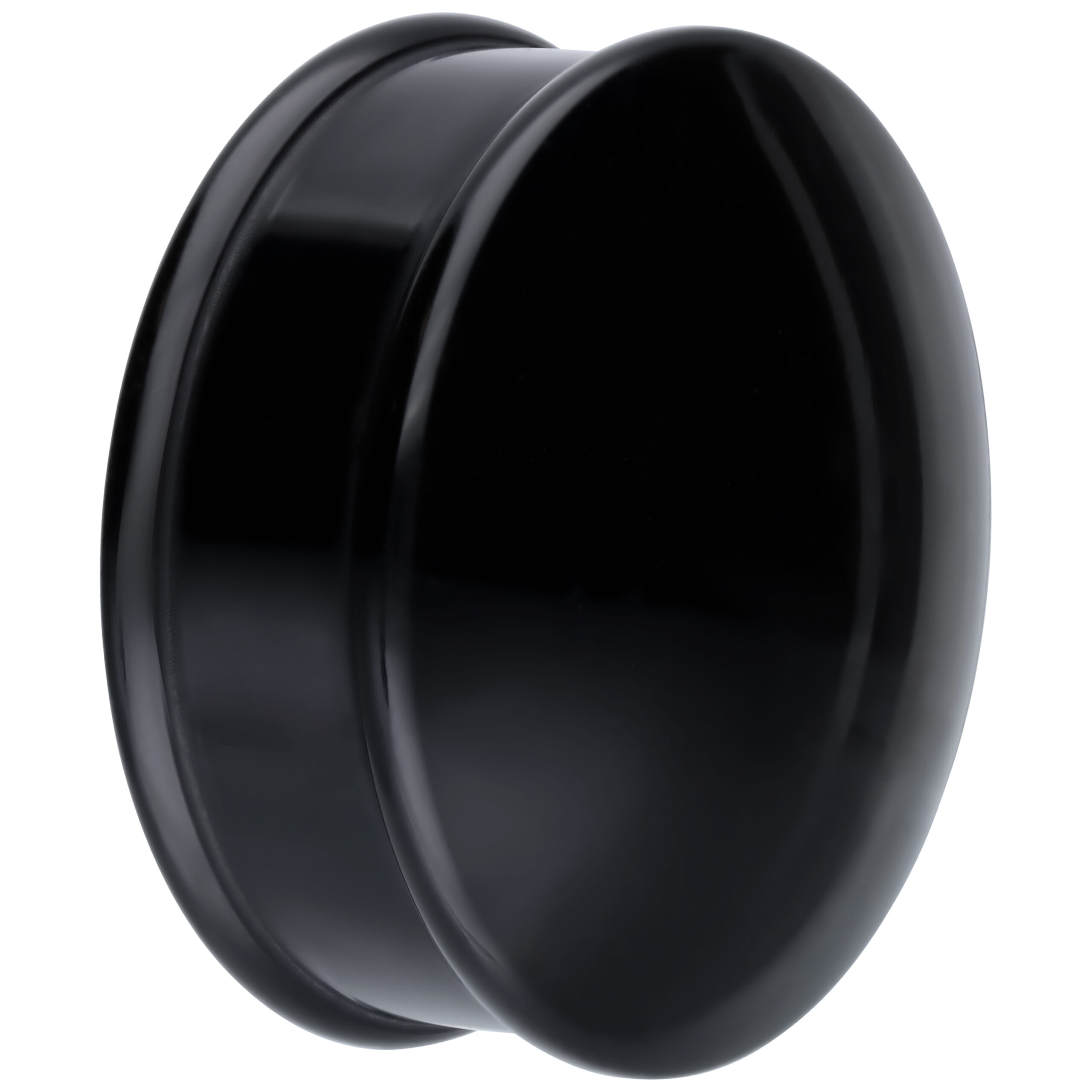 Plug rotondo nero in PMMA su sfondo bianco