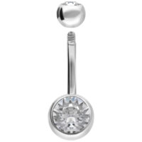 Piercing Bananabell in argento con due cristalli chiari su sfondo bianco