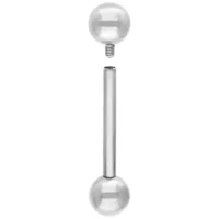 Barbell in titanio argento con due sfere, una svitata, su sfondo bianco