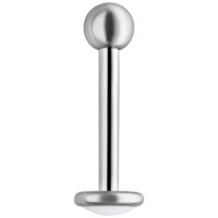 Labret in titanio argento con sfera su sfondo bianco, filettatura esterna