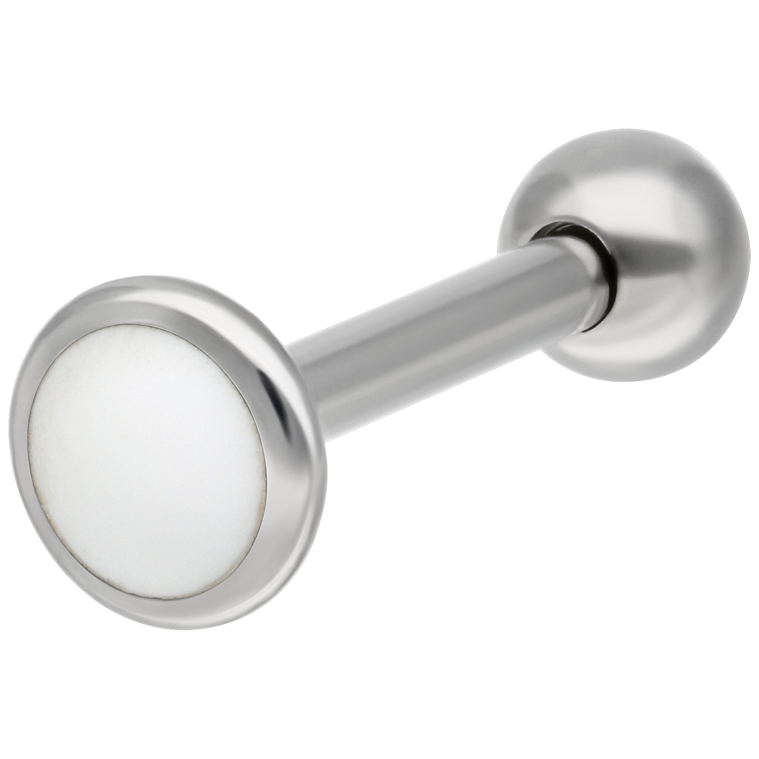 Labret in titanio argento con superficie liscia su sfondo bianco