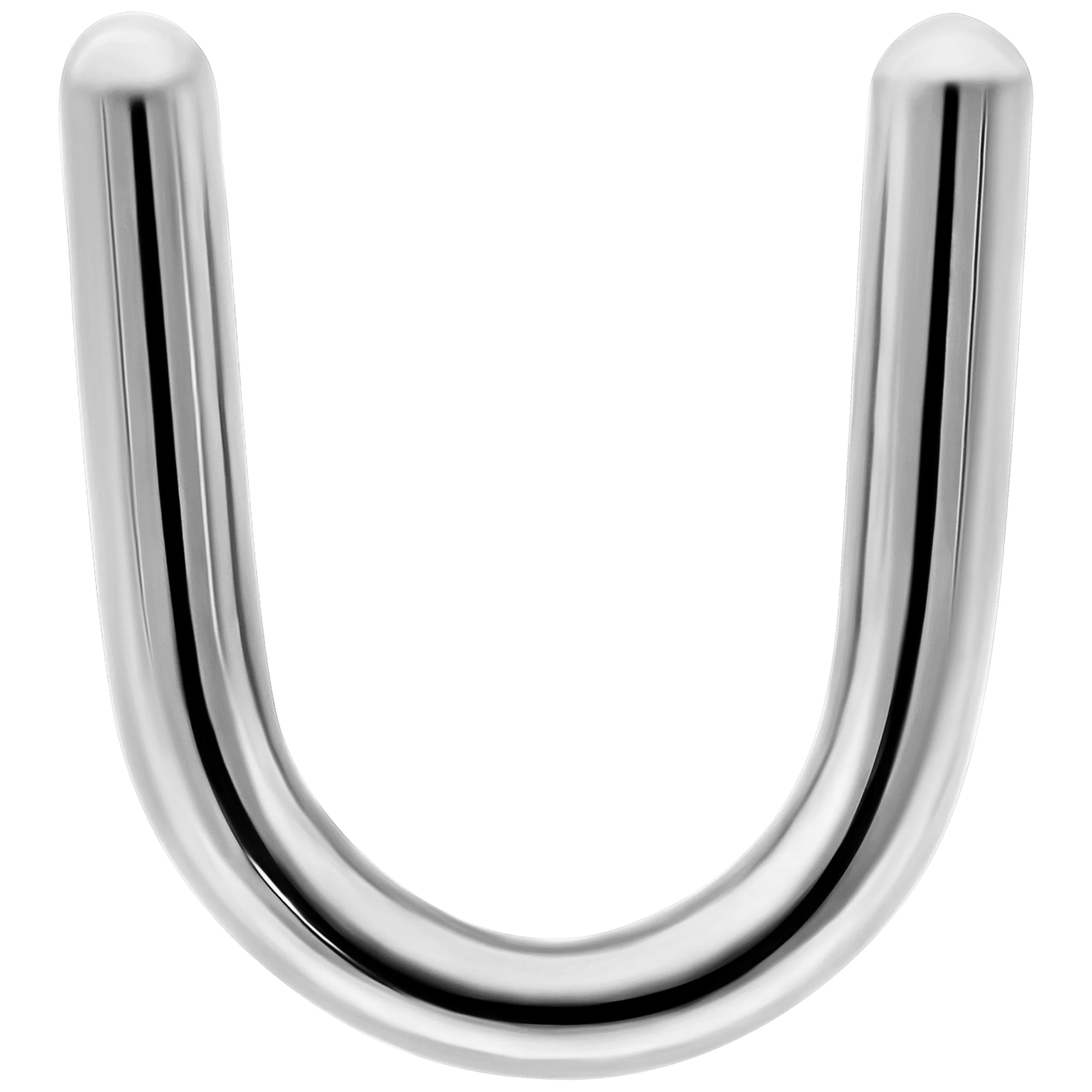 Piercing a forma di U in titanio grado 23 su sfondo bianco