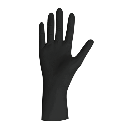 Guanto monouso nero taglia L su sfondo bianco