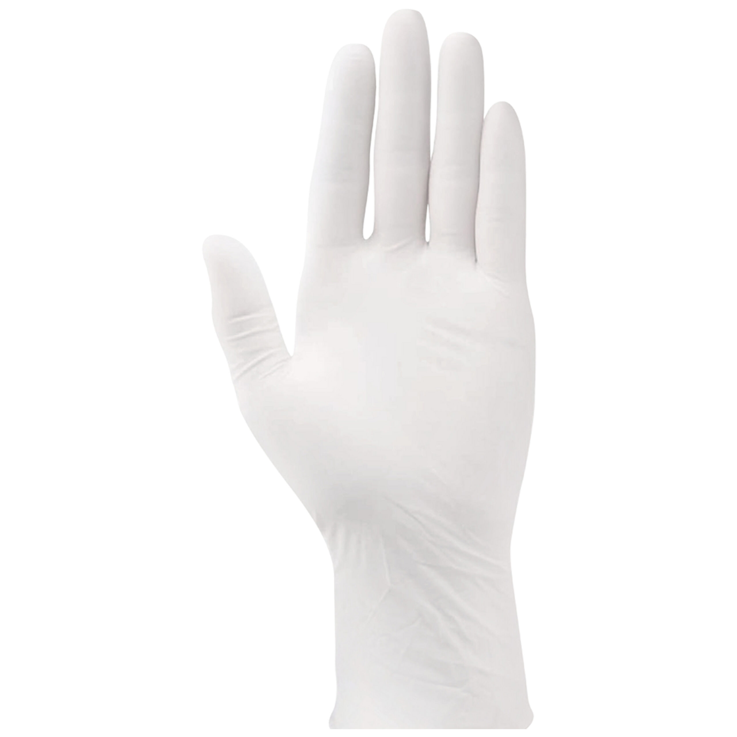 Guanto monouso bianco della collezione Unigloves su sfondo bianco