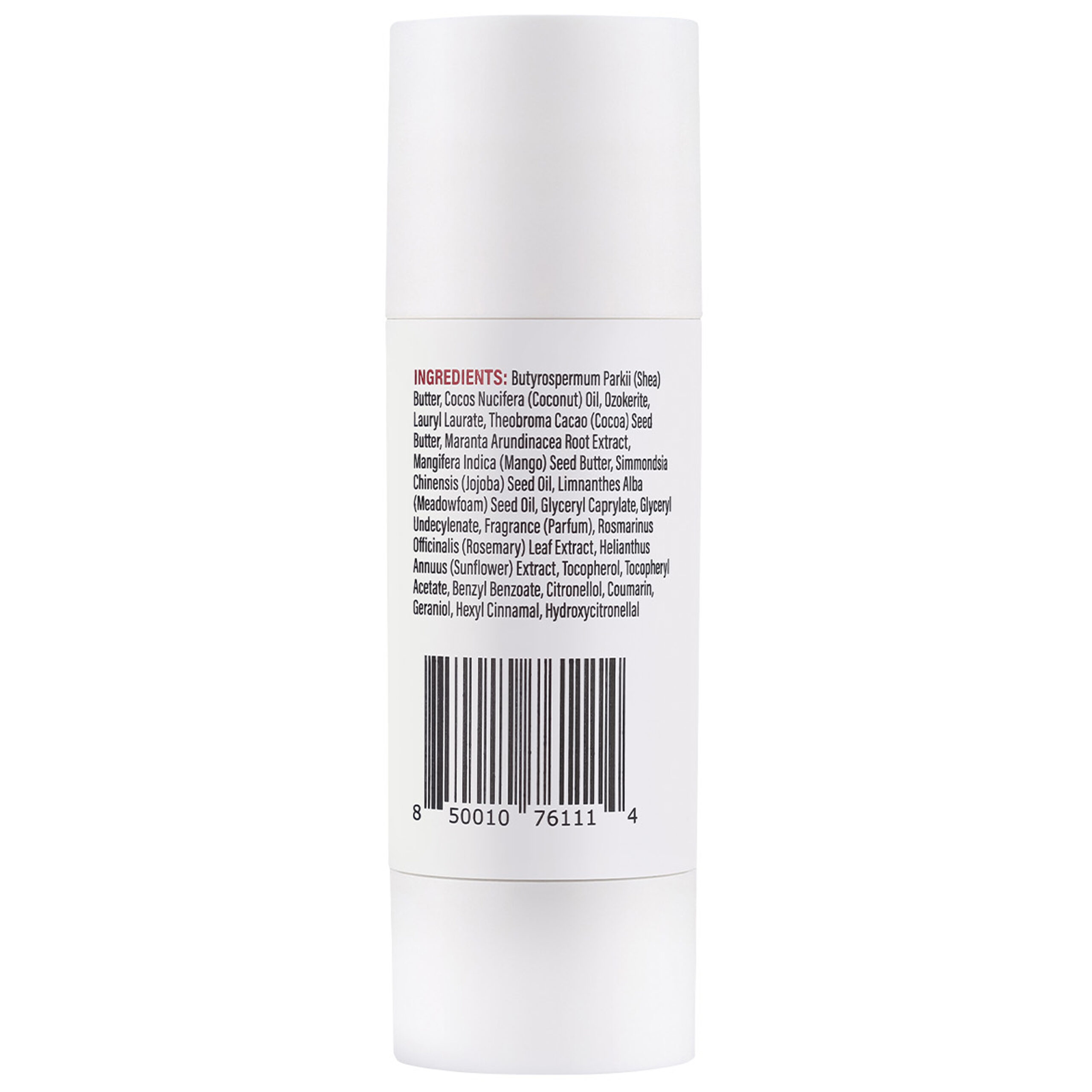 Tubo bianco di Hustle Butter Stick con ingredienti e codice a barre