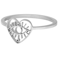Anello Eye d'Argento a forma di cuore in acciaio chirurgico 316L su sfondo bianco