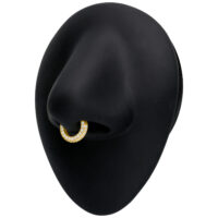 Anello piercing dorato con cristalli chiari su display nero