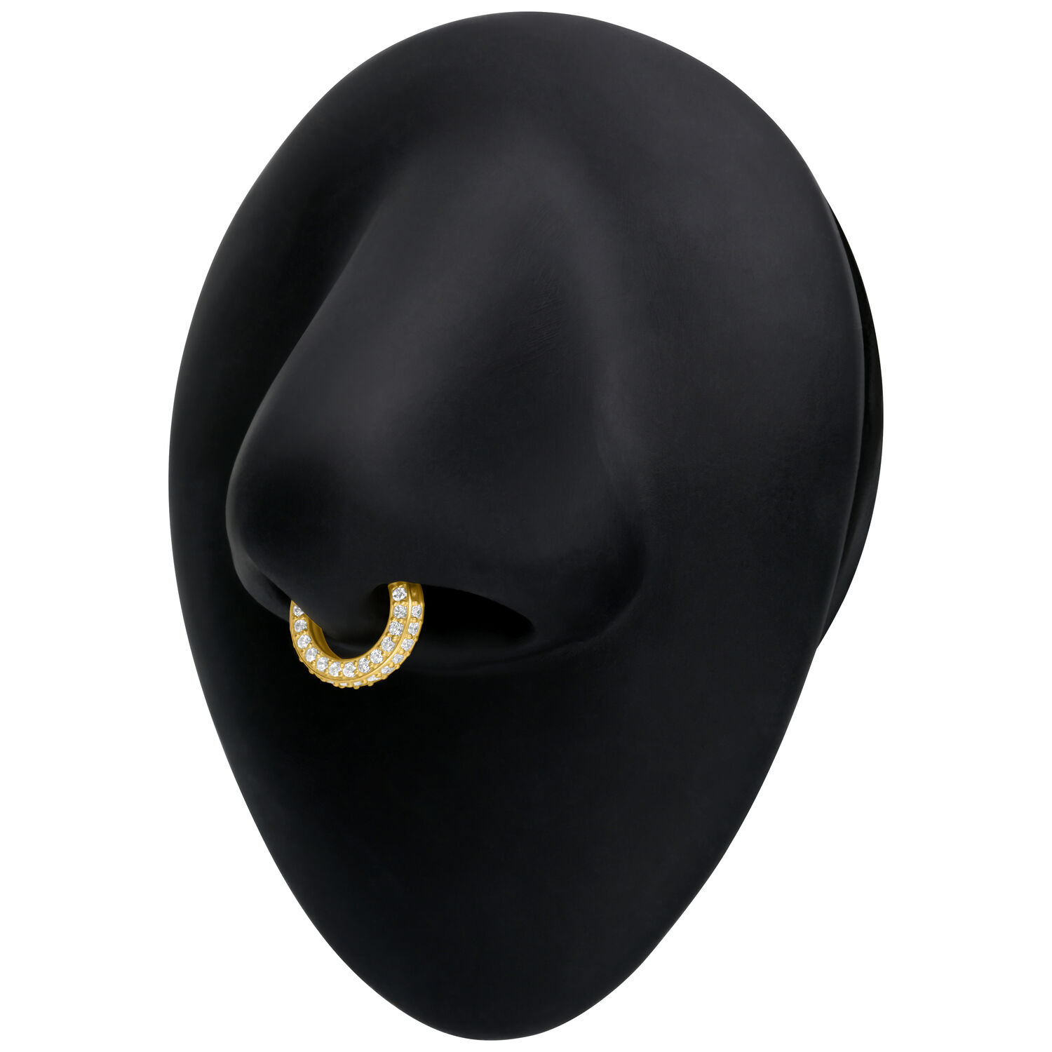 Anello piercing dorato con cristalli chiari su display nero