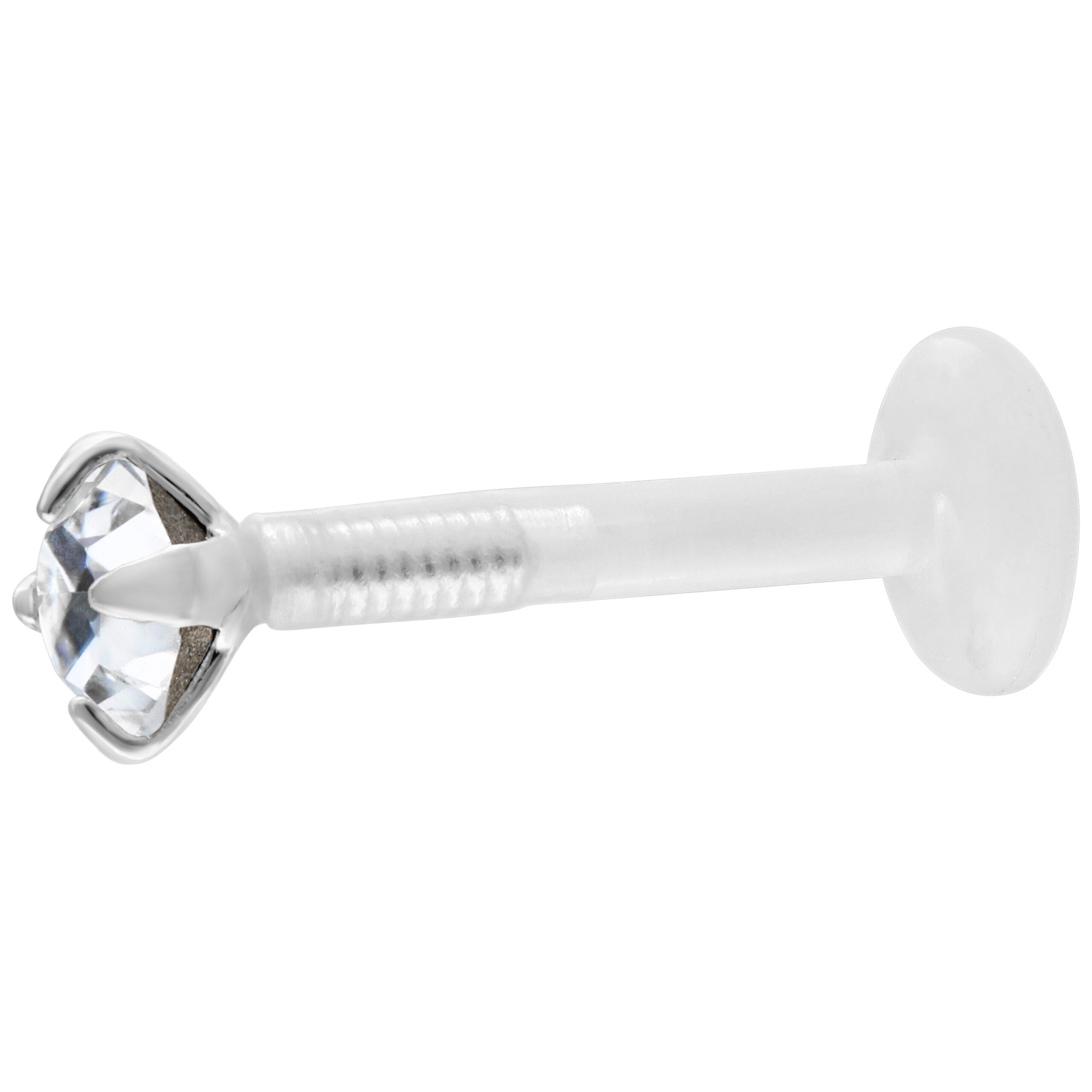 Micro Labret in argento con pietra cristallina su sfondo bianco