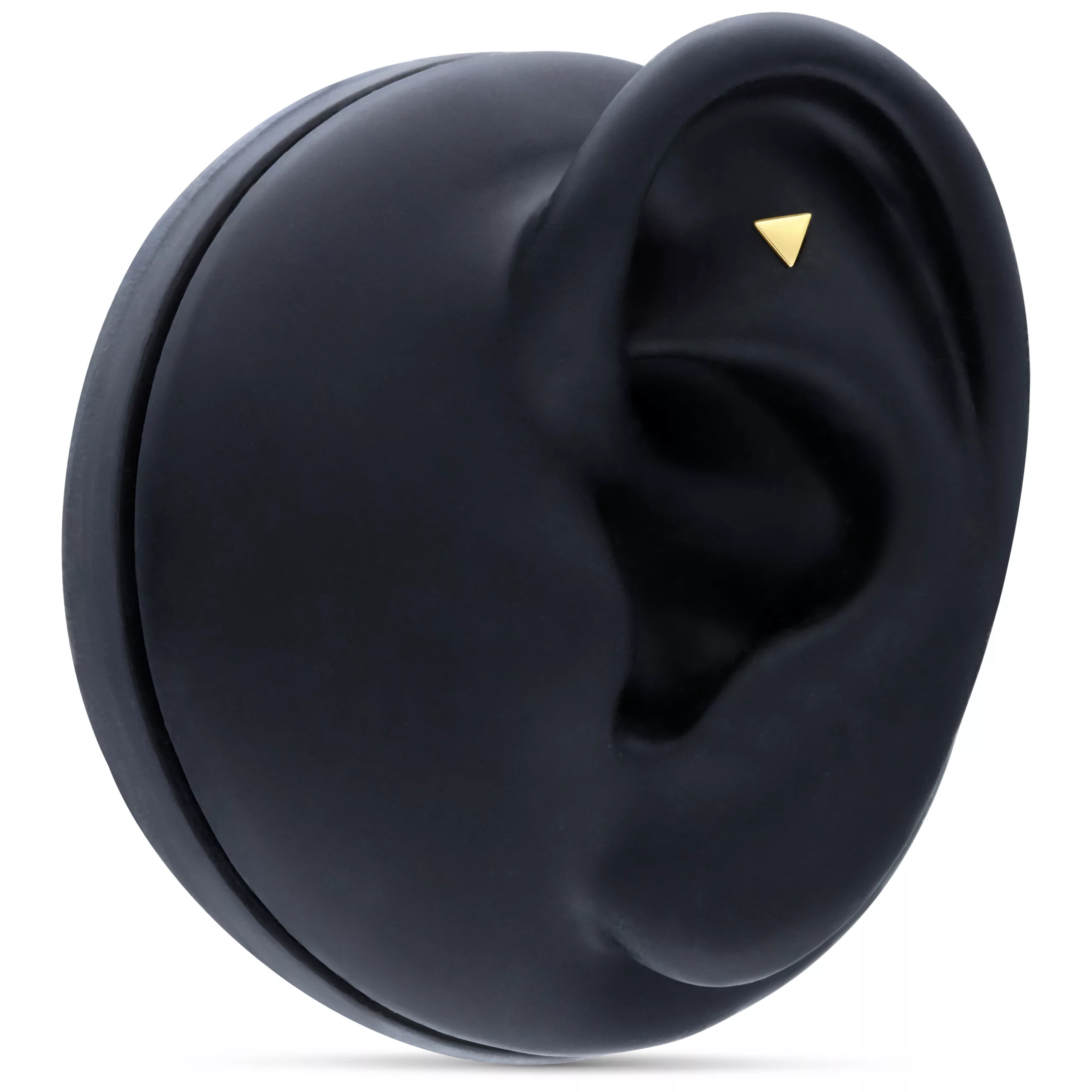 Piercing Barbell Triangolo d'Oro su modello di orecchio nero