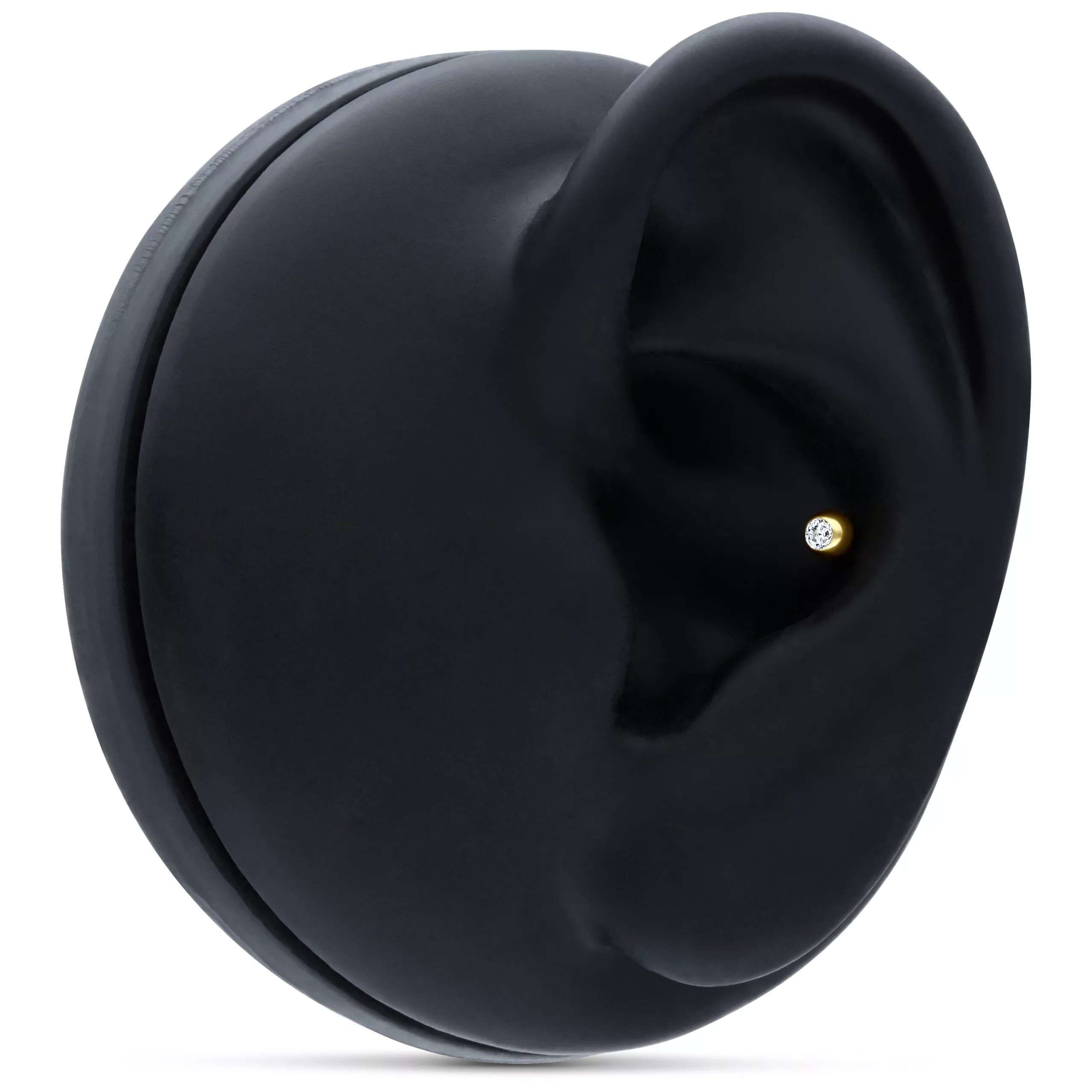 Cono d'oro 18k con pietra cristallina su display nero per orecchio
