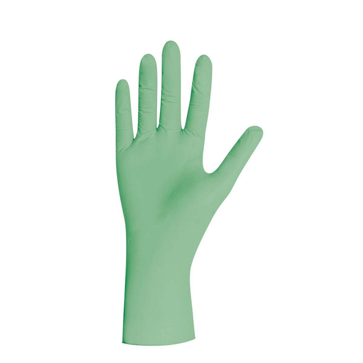 Guanto monouso verde chiaro in nitrile taglia L su sfondo bianco
