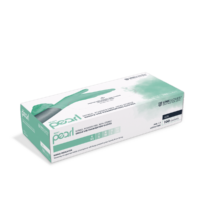 Confezione di guanti in nitrile verde chiaro taglia L di Unigloves su sfondo bianco