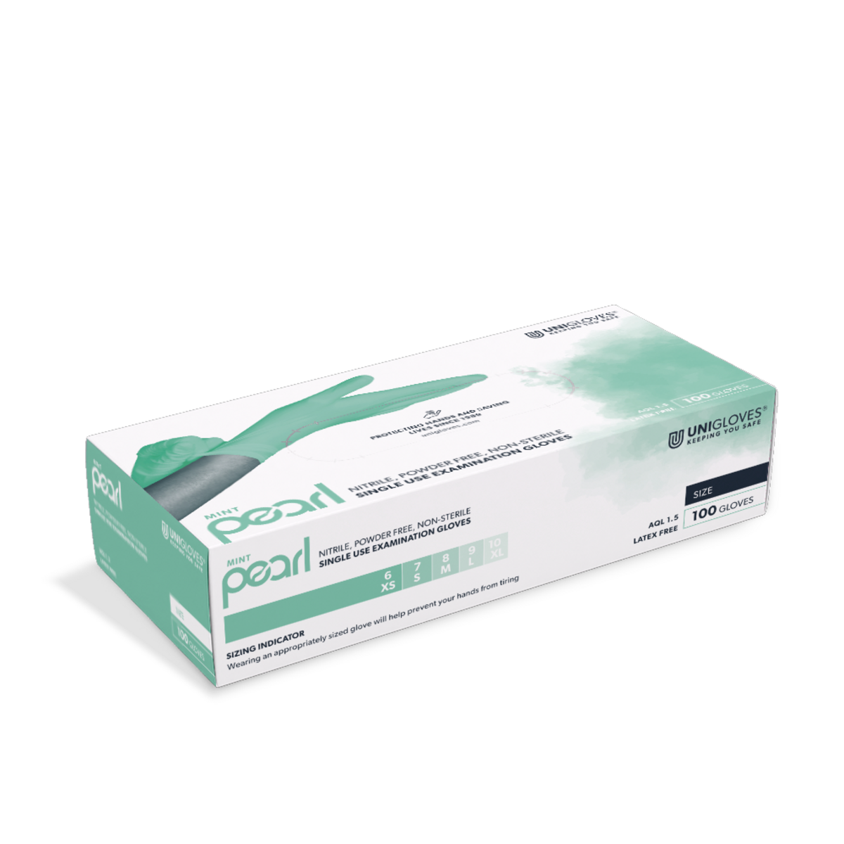 Confezione di guanti in nitrile verde chiaro taglia L di Unigloves su sfondo bianco