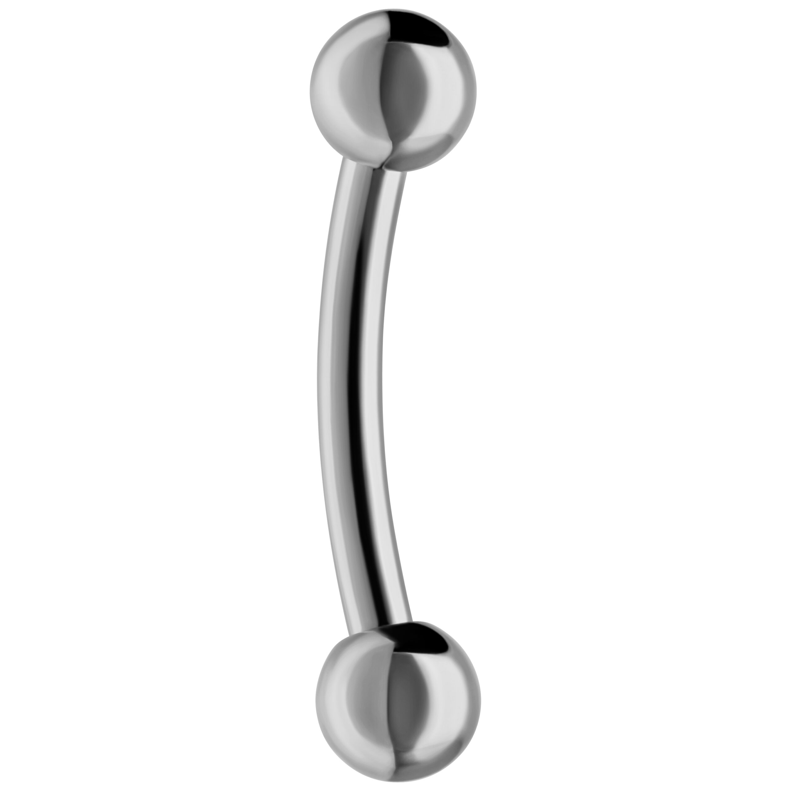 Bananabell in argento titanio con sfere su sfondo bianco