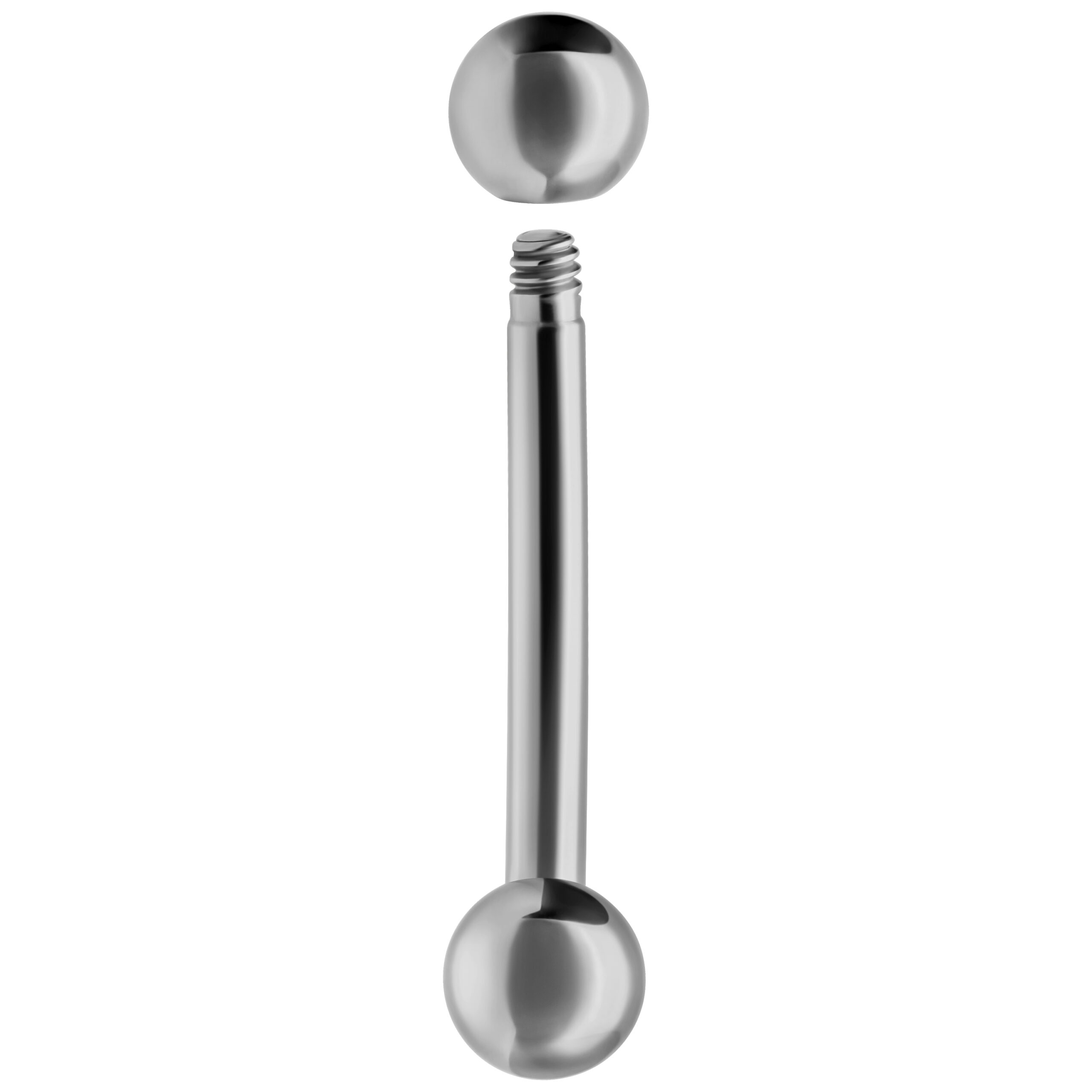 Micro Bananabell in argento titanio con due sfere su sfondo bianco