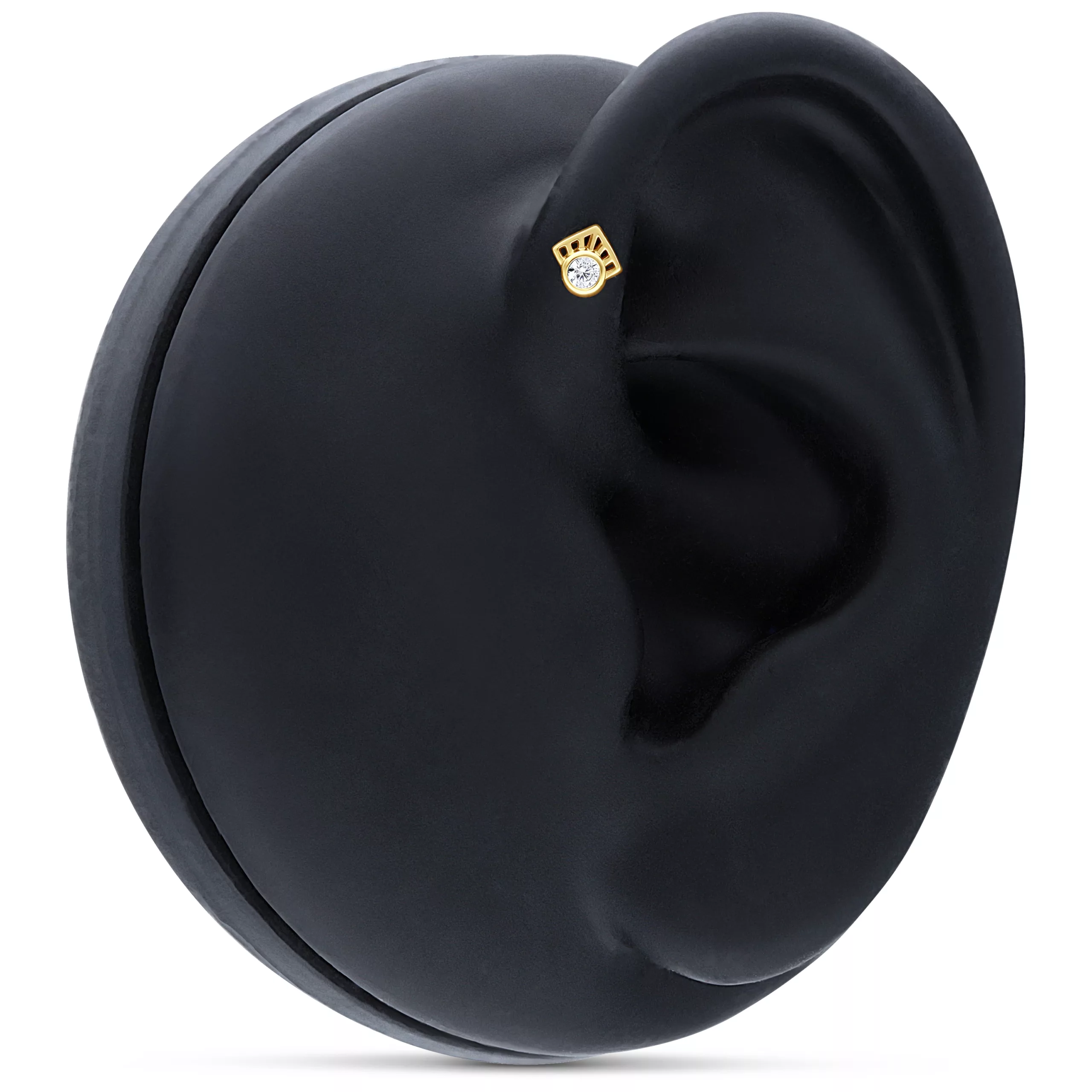 Punta per piercing in oro 14K con cristallo Punta per piercing in oro 14K con cristallo chiaro su modello di orecchio nero