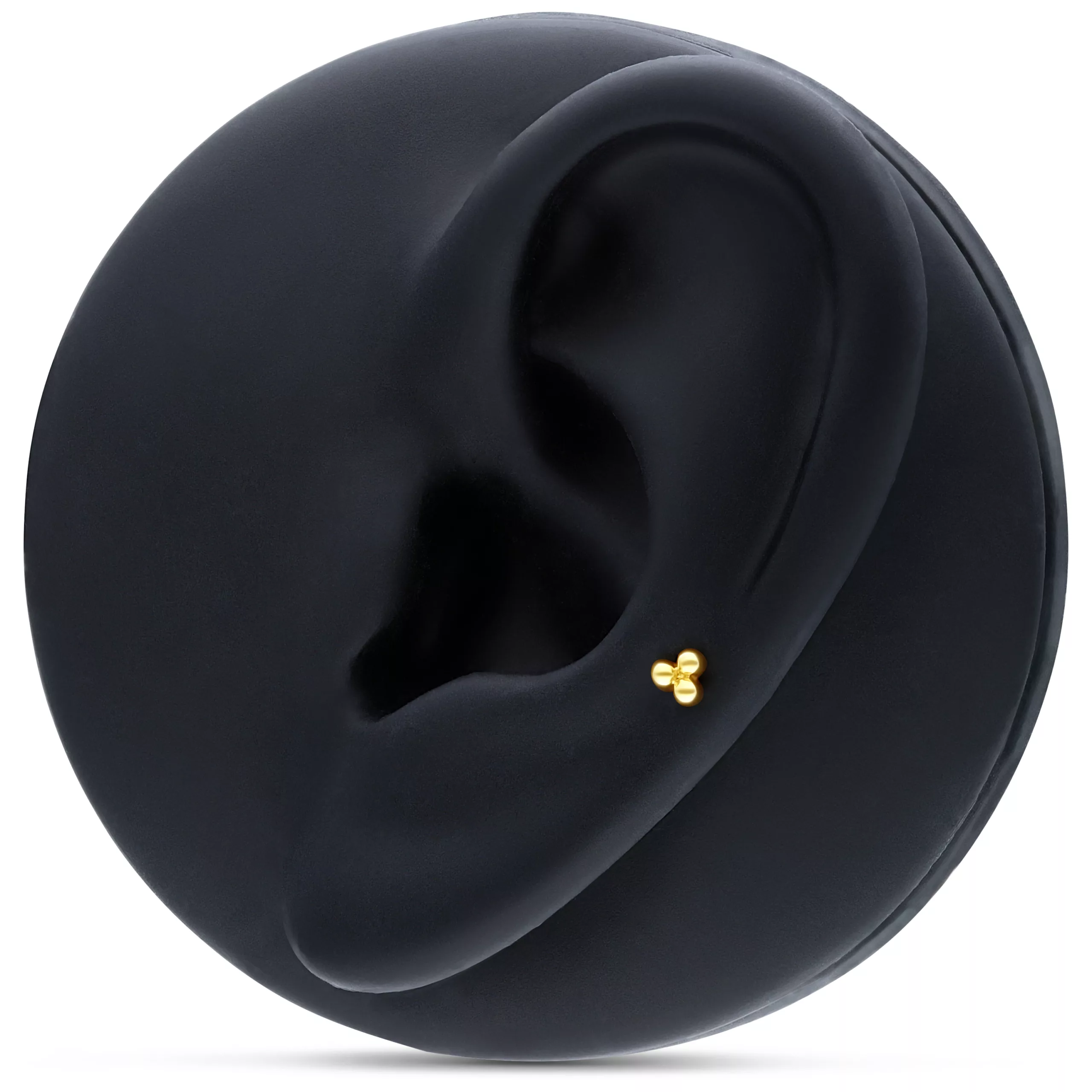 Piercing Helix con Attacco Trinity in Oro 14K Attacco Trinity dorato in Helix su modello di orecchio nero