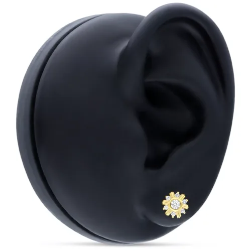 Placcatura in oro a forma di girasole con cristallo chiaro su modello di orecchio nero