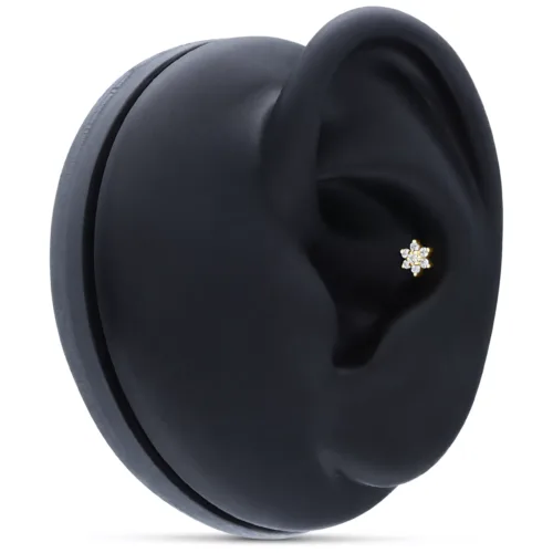 Fiore d'oro 14K con cristalli su display nero per orecchio