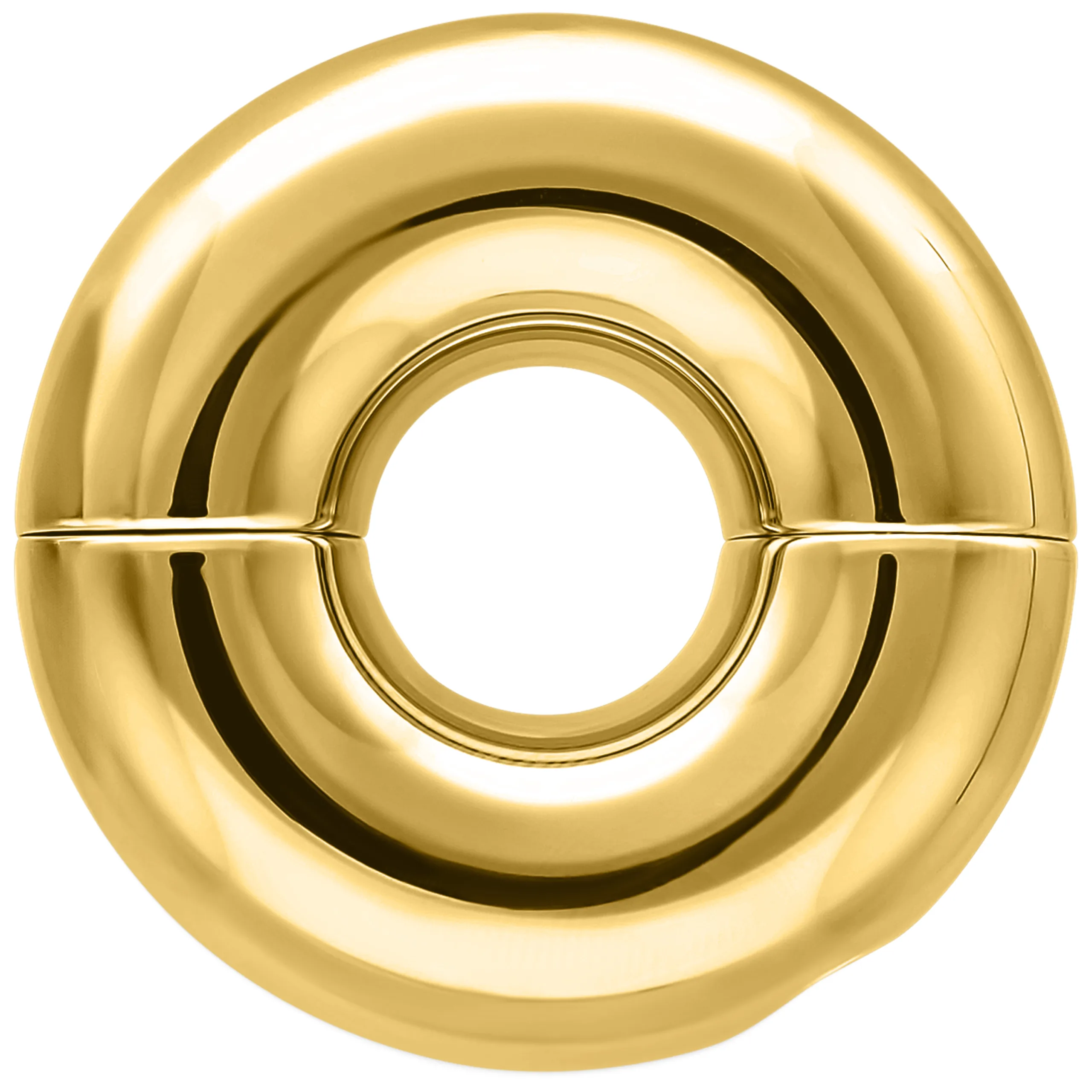 Anello intimo rotondo dorato in acciaio chirurgico su sfondo bianco