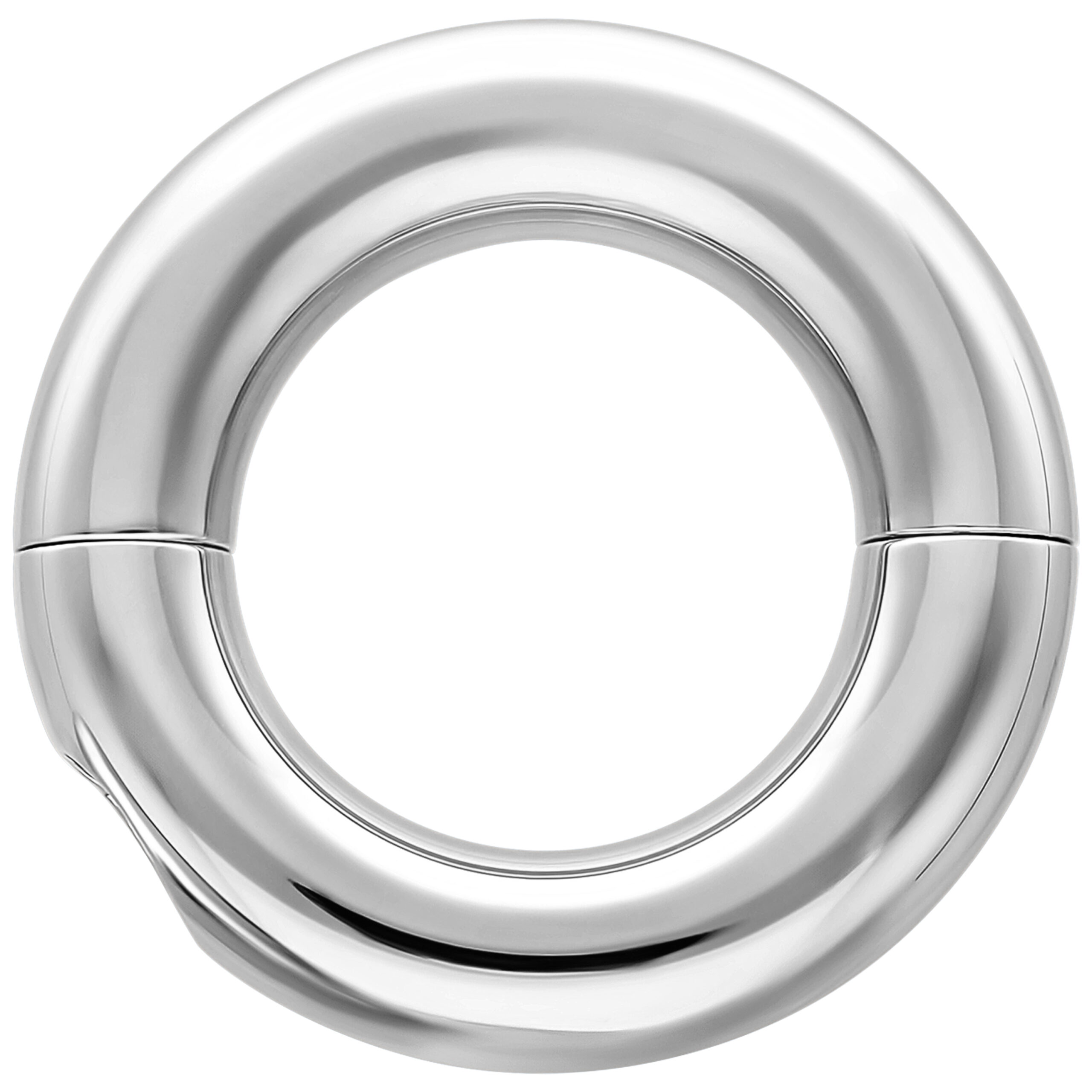 Anello argentato in acciaio chirurgico 316L su sfondo bianco