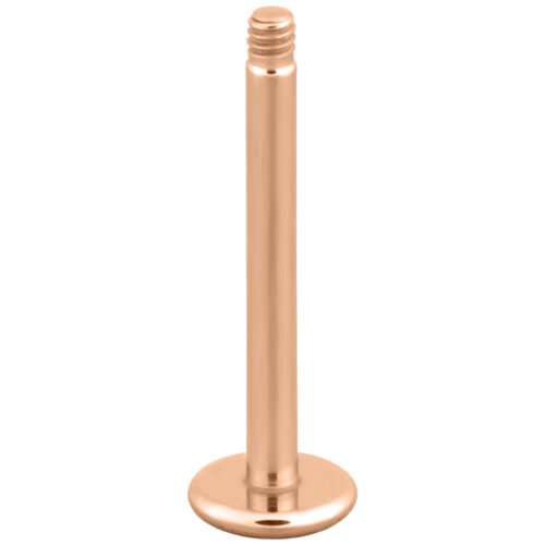 Labret in titanio oro rosa con filettatura esterna su sfondo bianco